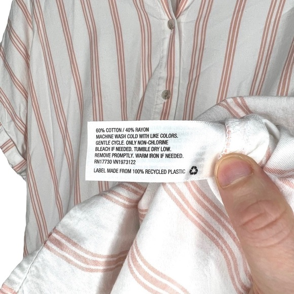 Universal Thread White and Pink Striped Doleman Sleeve Button Up Top Size XL - Picture 6 of 14